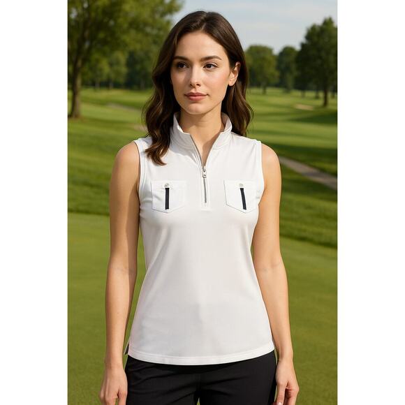 Jamie Sadock White Sleeveless Collared Golf Top - Women's Size Small - Picture 1 of 10